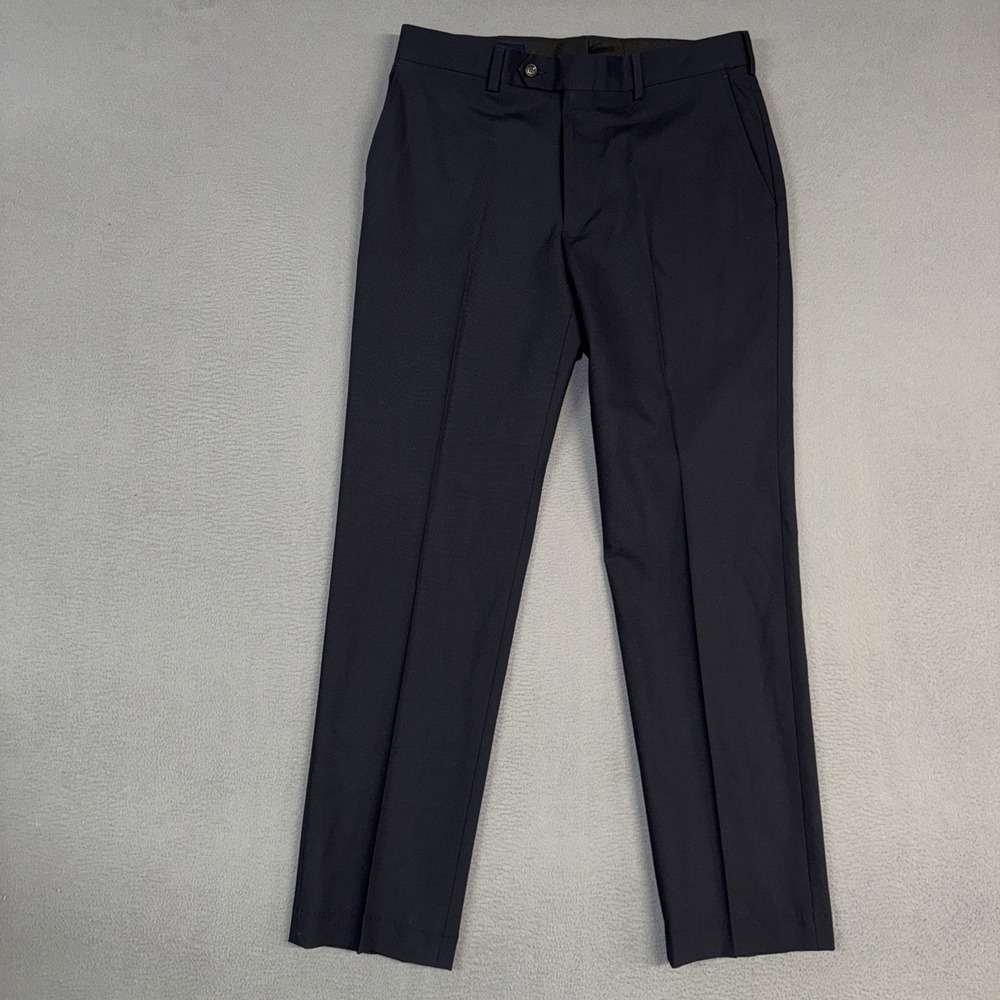 Lands End Pants Mens 33x32 Navy Blue Tailored Fit Comfort Stretch Polyester Wool